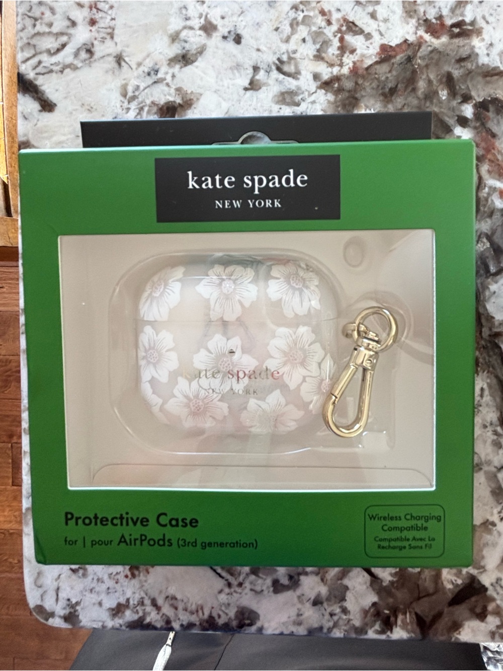 kate spade Cream Floral AirPods Protective Case with Gold Clip 3rd Generation